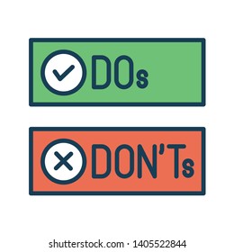 Do and Don't or Good and Bad Icons with Positive and Negative Symbols