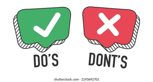 Do and Don't or Good and Bad Icons w Positive and Negative Symbols eps 10