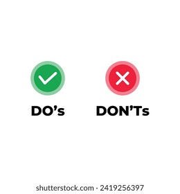 Do and Don't or Good and Bad Icons with Positive and Negative Symbols