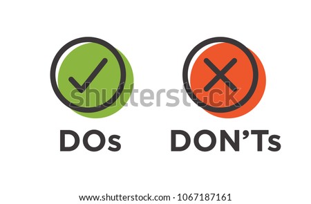 Do and Don't or Good and Bad Icons w Positive and Negative Symbols Stockfoto © 