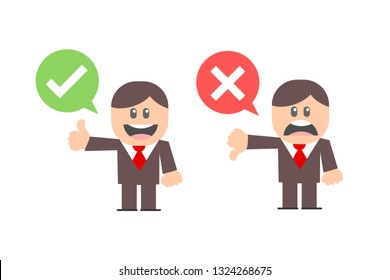 Do and Don't; Good and Bad; Yes and No Symbol; Man with Thumbs Up and Down