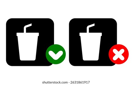 Do and don't icon drink cup vector illustration symbol. Signage symbol for infographic with accept and declined icon simple silhouette printable