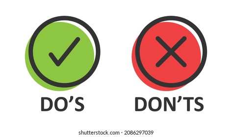 Do and Don't icon in flat style. Yes, no vector illustration on white isolated background. Positive, negative sign business concept.