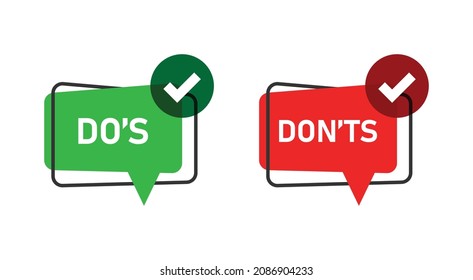 Do and Don't icon in flat style. Yes, no vector illustration on white isolated background. Positive, negative sign business concept.