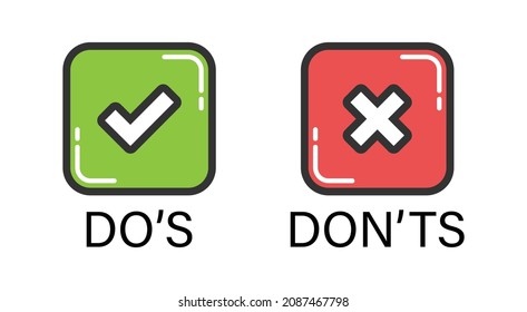 Do and Don't icon in flat style. Yes, no vector illustration on white isolated background. Positive, negative sign business concept.