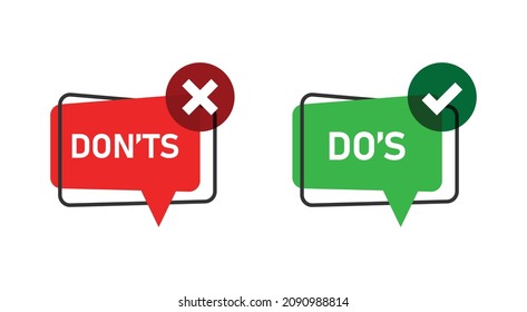 Do and Don't icon in flat style. Yes, no vector illustration on white isolated background. Positive, negative sign business concept.