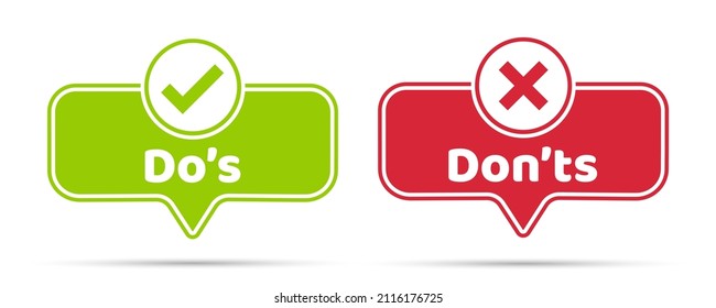 Do and Don't icon in flat style. Yes, no vector illustration on white isolated background. Positive, negative sign business concept.
