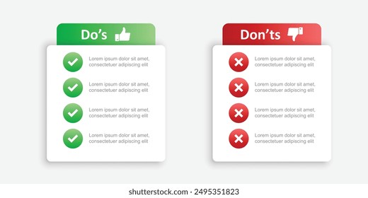 Do and dont icon in flat style. Dos and Don'ts vector illustration on isolated background. Pros and Cons sign business concept.