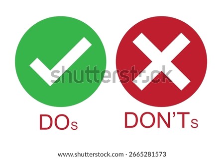 do dont icon. good true dos and bad false donts. like unlike error. green red circles on white backgrounds. okay fail sign. ok negative incorrect correct. social accept. approved positive