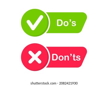 Do and Don't icons. Check mark and cross. Like and dislike symbols. Positive and negative signs. Vector illustration.