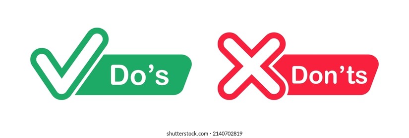 Do and Don't icons. Check mark and cross. Like and dislike symbols. Positive and negative signs. Vector illustration.