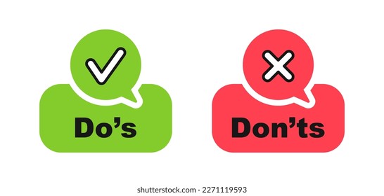 Do and Don't icons. Check mark and cross. Like and dislike symbols. Positive and negative signs. Vector illustration.