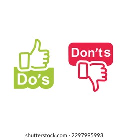 Do and Don't icons. Check mark and cross. Like and dislike symbols.
