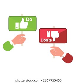 Do and Don't icons. Check mark and cross. Positive and negative signs.