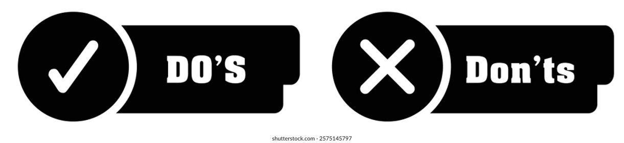 Do and Don't icons. Check mark and cross. Like and dislike symbols. Positive and negative signs. Vector illustration.