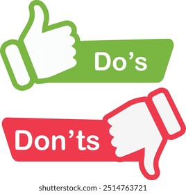 Do and Don't icons. Like and dislike symbols.Thumb up and thumb down icon. Vector illustration.