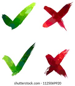 Do and Don't icons made of colorful  splashes. Brush strokes in a form of positive and negative symbols  
