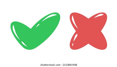 Do And Don't Icons. Vector Elements With Highlights. Green Check Mark And Red Cross, Used To Indicate Rules Of Conduct Or Response Versions.