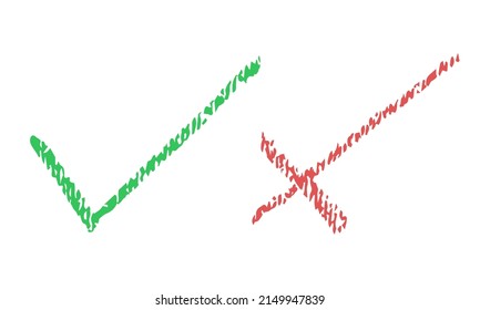 Do And Don't Icons. Vector Elements, Chalk Texture. Green Check Mark And Red Cross, Used To Indicate Rules Of Conduct Or Response Versions.