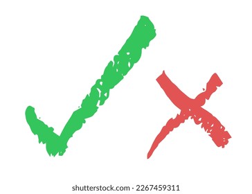 Do and Don't icons. Vector elements, chalk texture. Green check mark and red cross, used to indicate rules of conduct or response versions.