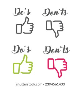 Do und Don't oder Like und Unlike Icons mit positiven und negativen Symbolen.