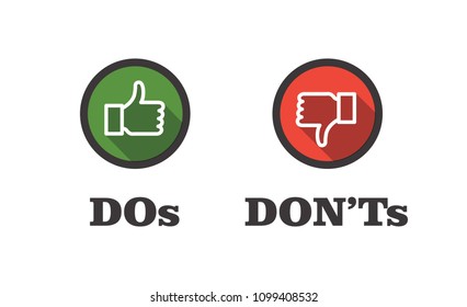 Do and Don't or Like & Unlike Icons with Positive and Negative Symbols