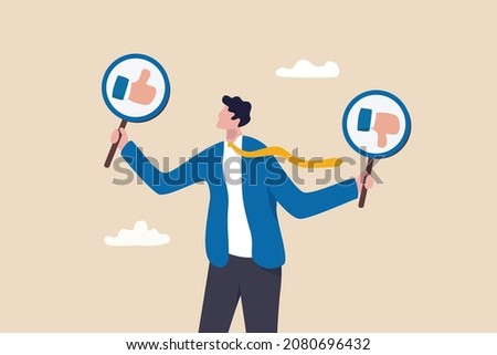 Do and Don't list, suggestion, advice or rules that make business success, things to do, solutions or to avoid mistake and error concept, smart businessman holding waring thumb up and thumb down sign.