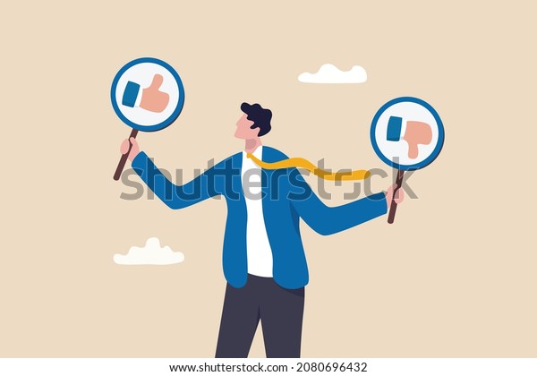Do and Don't list, suggestion, advice or rules that
make business success, things to do, solutions or to avoid mistake
and error concept, smart businessman holding waring thumb up and
thumb down sign.