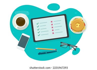Do and dont list vector concept or bad good tips checklist flat work table desk graphic illustration, true false instruction review online, pass fail wrong test exam, do's and don'ts red green clipart