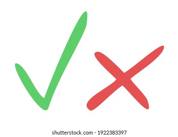 Do And Don't Simple Icons, Hand Drawn. Vector Elements. Green Check Mark And Red Cross, Used To Indicate Rules Of Conduct Or Response Versions.