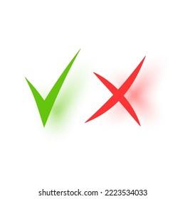 Do And Don't Simple Icons, Hand Drawn. Green Check Mark And Red Cross, Used To Indicate Rules Of Conduct Or Response Versions. Vector Elements