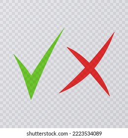 Do And Don't Simple Icons, Hand Drawn. Green Check Mark And Red Cross, Used To Indicate Rules Of Conduct Or Response Versions. Vector Elements