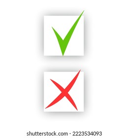 Do And Don't Simple Icons, Hand Drawn. Green Check Mark And Red Cross, Used To Indicate Rules Of Conduct Or Response Versions. Vector Elements