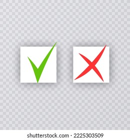 Do and Don't simple icons, hand drawn. Green check mark and red cross, used to indicate rules of conduct or response versions. Vector elements