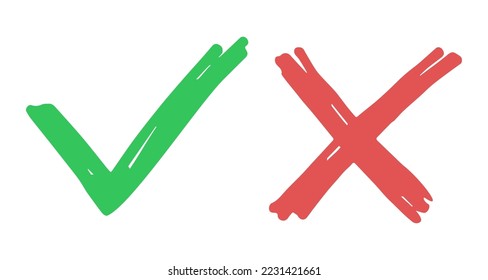 Do and Don't simple icons, hand drawn. Vector elements. Green check mark and red cross, used to indicate rules of conduct or response versions.