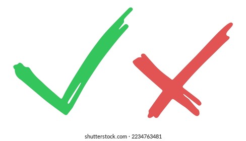 Do and Don't simple icons, hand drawn. Vector elements. Green check mark and red cross, used to indicate rules of conduct or response versions.