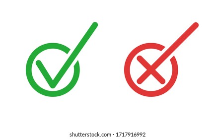 Do and Don't simple icons, vector elements. Green check mark and red cross, used to indicate rules of conduct or response versions. 