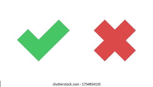 Do and Don't simple icons, vector elements. Green check mark and red cross, used to indicate rules of conduct or response versions.