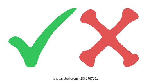 Do And Don't Simple Icons. Vector Hand Drawn Elements. Green Check Mark And Red Cross, Used To Indicate Rules Of Conduct Or Response Versions.