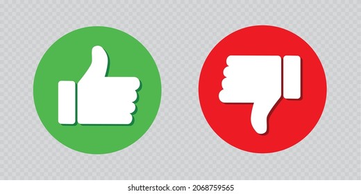 Do and Don't symbols. Thumbs up and thumbs down circle emblems. Like and dislike icons set. Vector illustration. Icon.