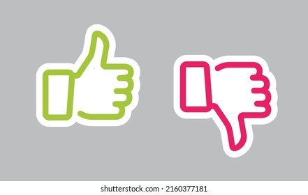 Do and Don't symbols. Thumbs up and thumbs down emblems. Like and dislike icons set, vector, illustration, sticker