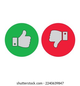 Do and Don't symbols. Thumbs up and thumbs down circle emblems. Like and dislike icons set. Vector illustration.