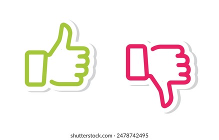 Do and Don't symbols. Thumbs up and thumbs down emblems. Like and dislike icons set, vector, illustration, sticker