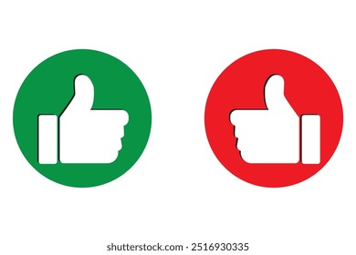 Do and Don't symbols. Thumbs up and thumbs down circle emblems. Like and dislike icons set. Vector illustration. Icon.