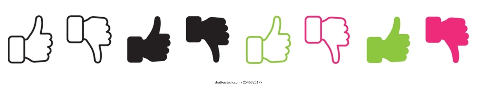 Do and don't symbols, thumbs up and thumbs down emblems, like and dislike icons set. Vector illustration.