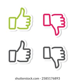 Do and Don't symbols. Thumbs up and thumbs down emblems. Like and dislike icons set, vector, illustration, sticker