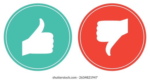 Do and Don't symbols. Thumbs up and thumbs down circle emblems. Like and dislike icons set. Design Elements for ad, marketing, app and more. Vector illustration.