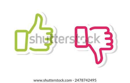 Do and Don't symbols. Thumbs up and thumbs down emblems. Like and dislike icons set, vector, illustration, sticker