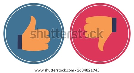 Do and Don't symbols. Thumbs up and thumbs down circle emblems. Like and dislike icons set. Design Elements for ad, marketing, app and more. Vector illustration.