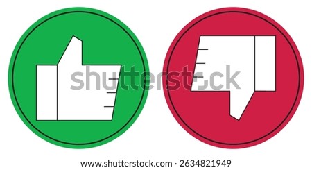 Do and Don't symbols. Thumbs up and thumbs down circle emblems. Like and dislike icons set. Design Elements for ad, marketing, app and more. Vector illustration.